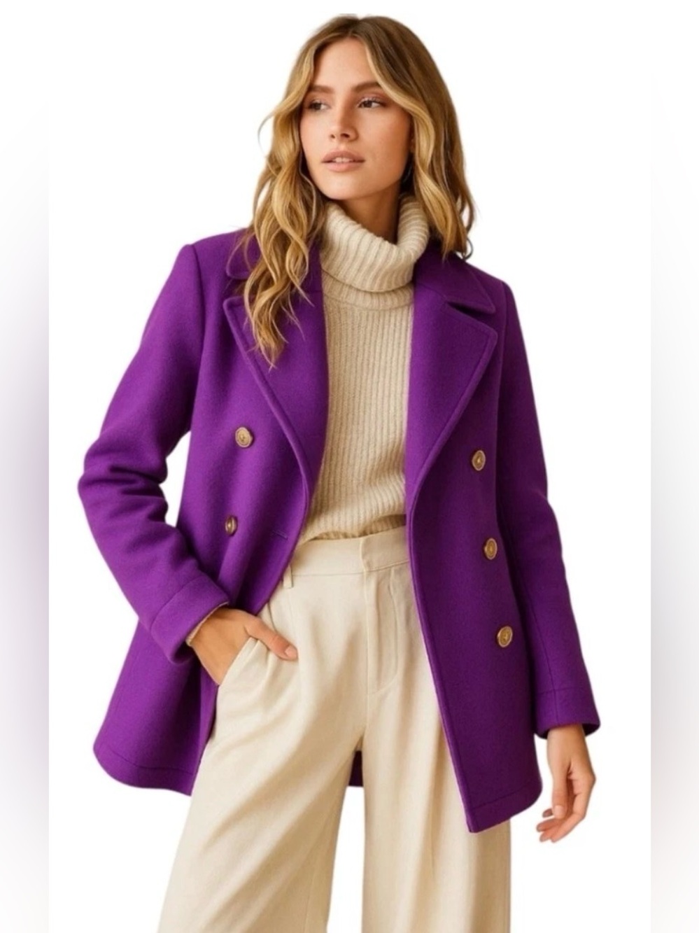 J. CREW Women's ~ Size 2 ~ Purple Wool Blend Doublebreast Peacoat Career Casual